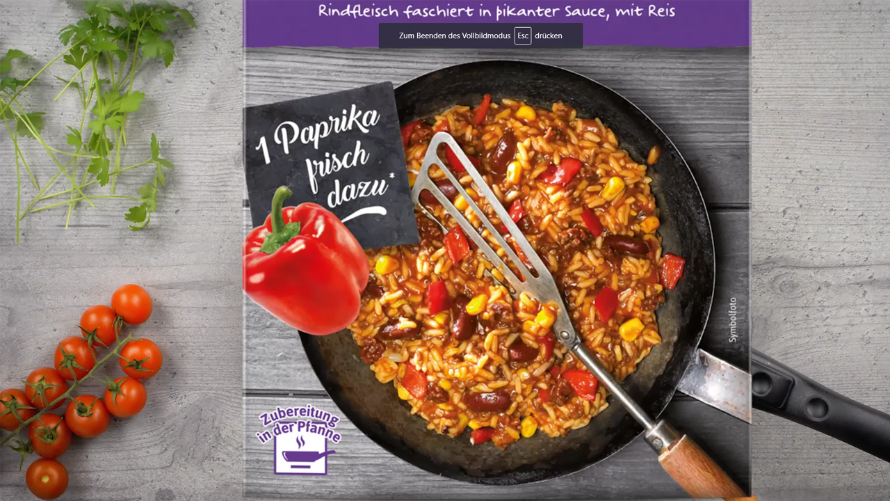 Foto des Werbespots für Fertiggericht Mexiko Pfanne für Inzersdorfer, Tomaten, Basilikum, Paprika, Kochrezept, kochvideo